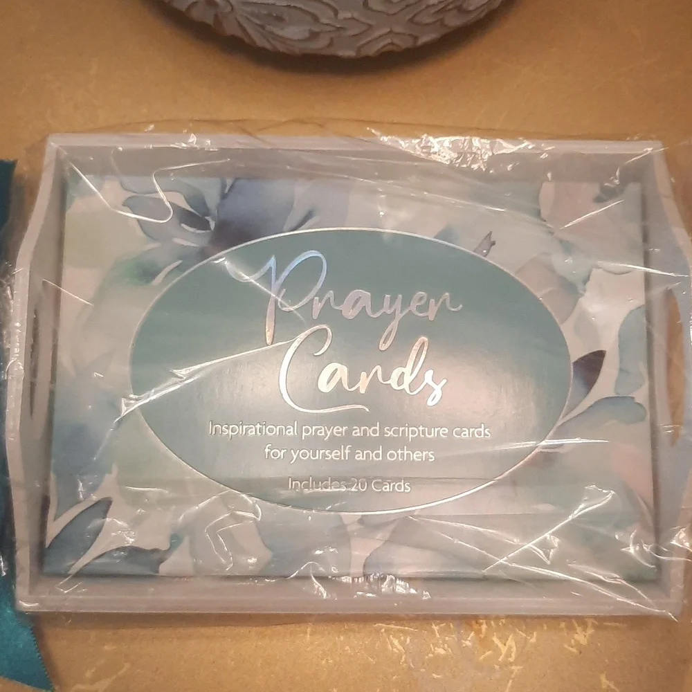 Inspirational prayer/scripture cards -Wood Handled Tray - Set Includes 20 Cards